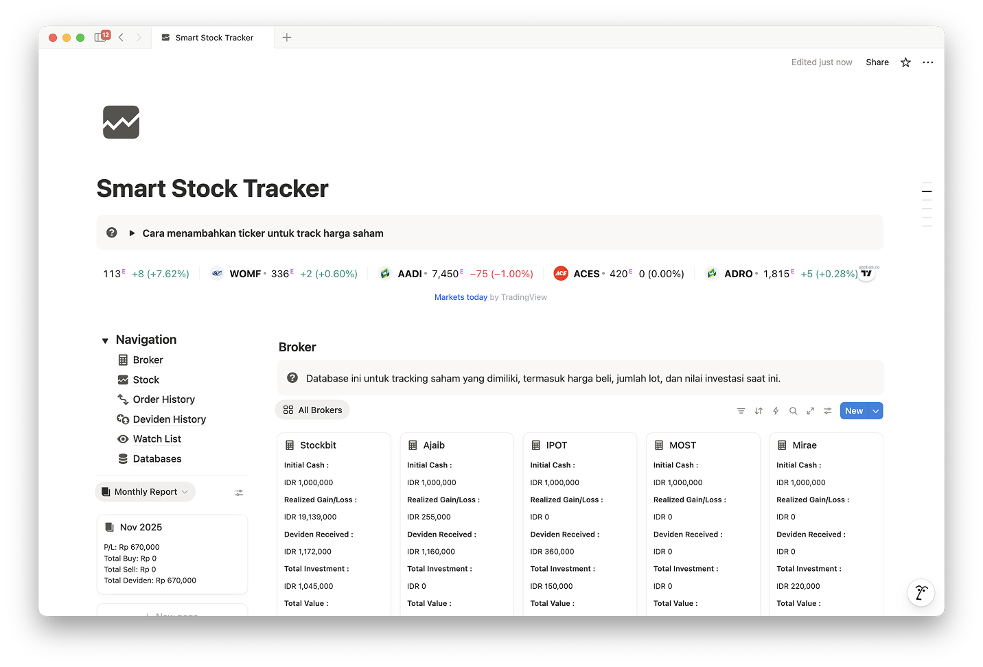Stock Tracker Dashboard